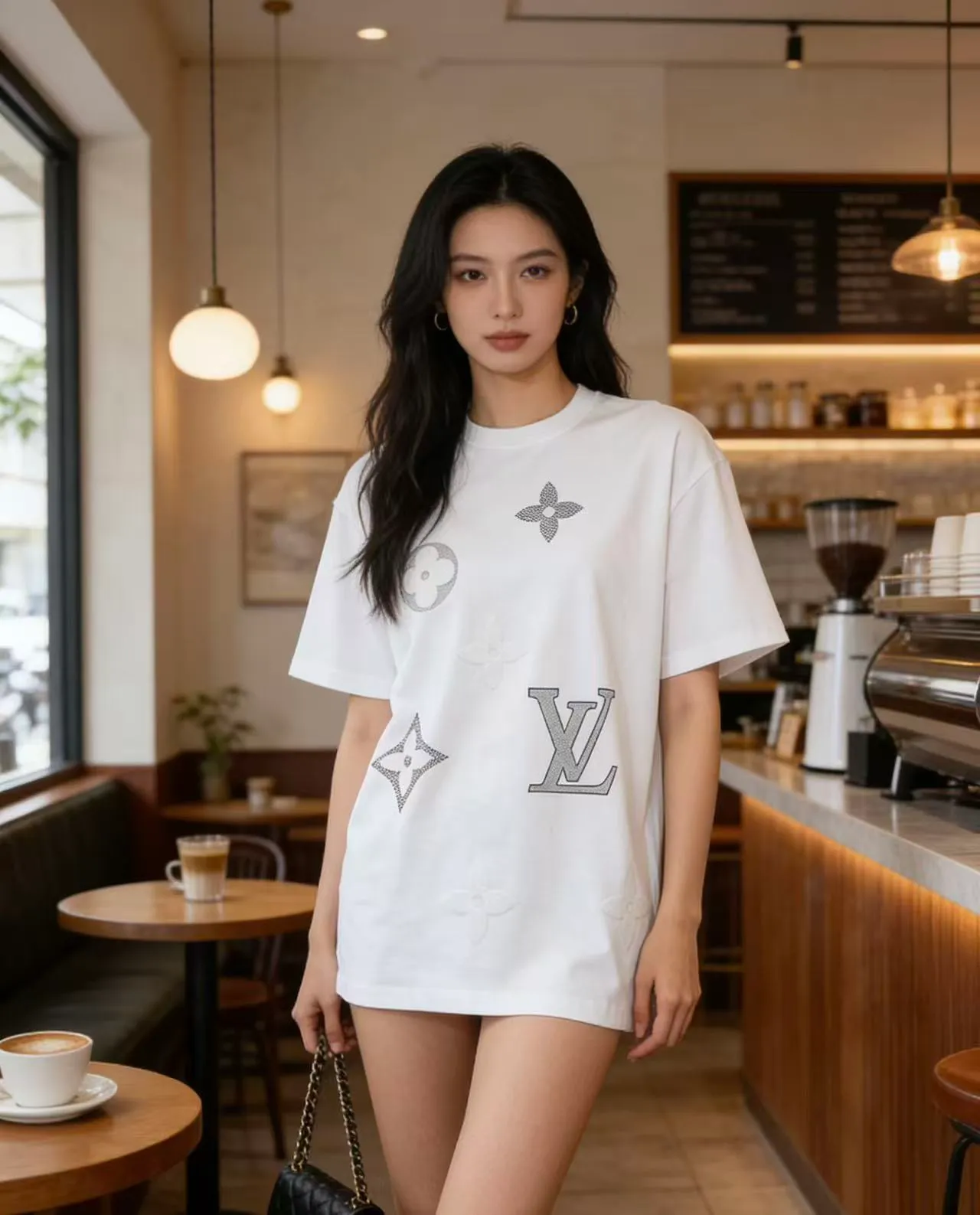 Louis Vuitton/Louis Vuitton flocked logo printed short sleeves
